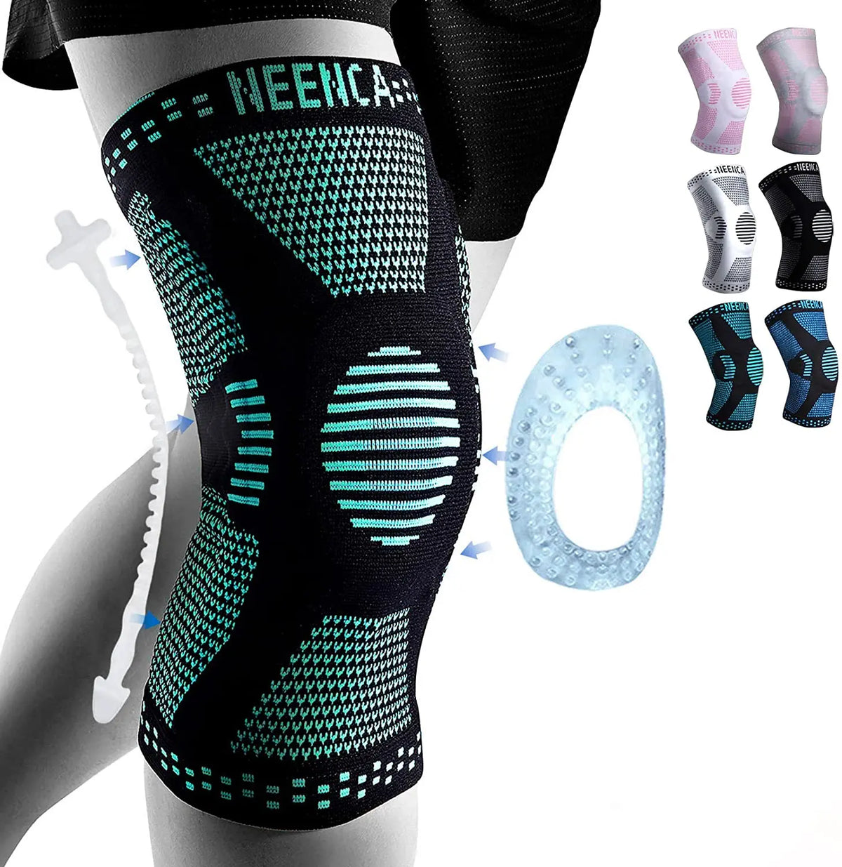 NEENCA Ginocchiera in Fibra di Rame con Cuscinetto Gel Rotuleo e Stabilizzatori Laterali – per Dolore al Ginocchio, Artrite, ACL e Sport