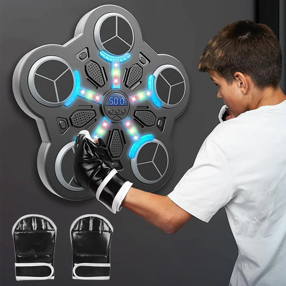 Sacco da Boxe da Parete con Musica – 3 Velocità, Luci LED, Senza Foratura | 34x33x4,5cm | Palestra Casa, Fitness, Dimagrimento