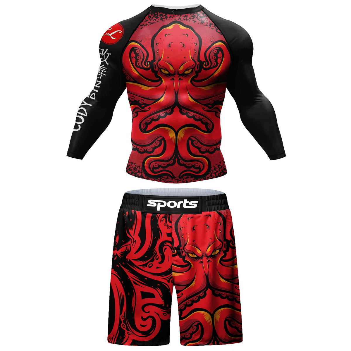 Set Sportivo 2 Pezzi BJJ / MMA – Rashguard + Shorts Muay Thai, Grappling, Boxe, Corsa e Palestra