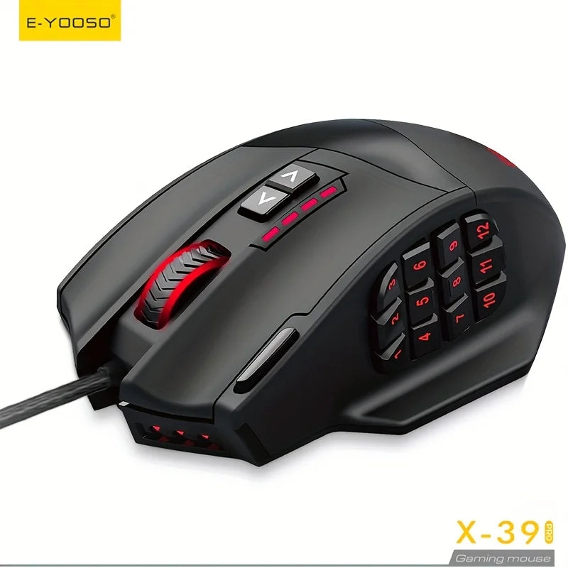 Mouse Gaming Cablato E-YOOSO X-39 PRO – 12 Tasti Programmabili, Sensore SG8960, RGB Personalizzabile, Ergonomico