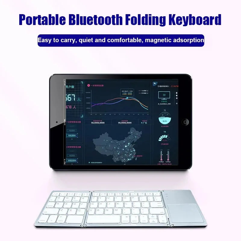 Tastiera Bluetooth Pieghevole Tri-fold con Touchpad – Mini, Ricaricabile, Wireless per Windows Android iOS