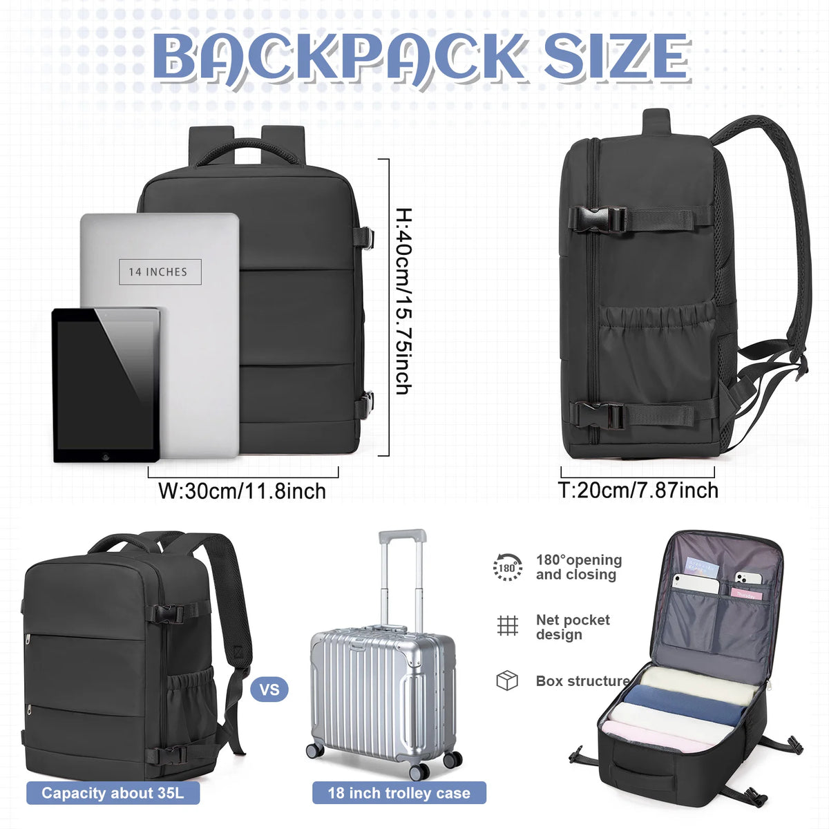 Borsa Portaoggetti per Vestiti – Zaino Personale Ryanair 40x30x20, Borsa Cabina, Sacchetto Sottovuoto con Pompa Manuale