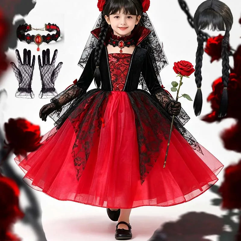 Costume bambina sposa fantasma e vampira per Halloween
