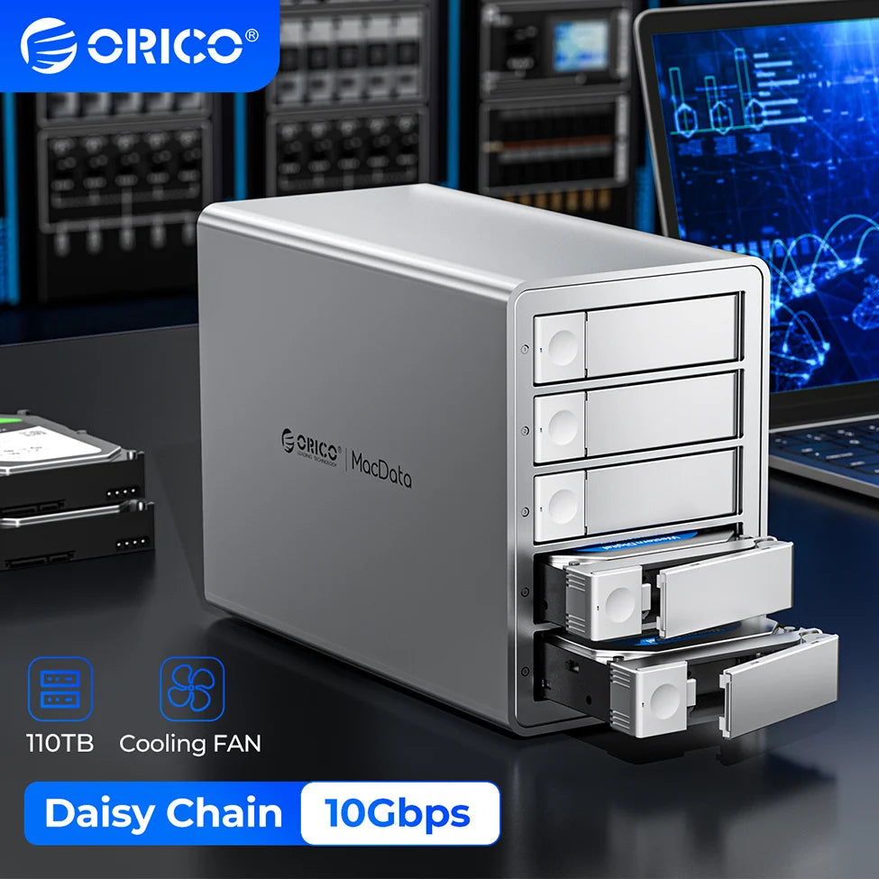 Docking Station ORICO 4/5 Bay SATA 10Gbps – Box Esterno HDD/SSD 2,5"/3,5", USB 3.2 Type-C, Daisy Chain, 110TB, Alimentatore 150W