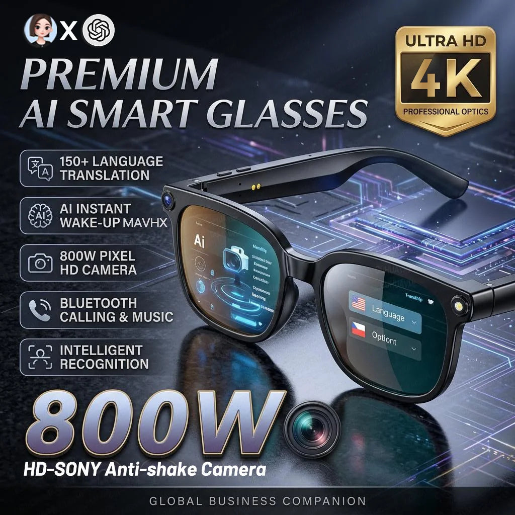 Occhiali Smart GUHUAVMI 4K 8MP – Camera HD, Traduzione 150+ Lingue, ChatGPT, WiFi, Bluetooth 5.3 | Uomo e Donna