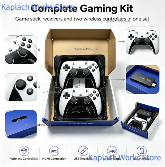 M15 Game Stick Retrò – 64GB, 20.000+ Giochi Classici, Controller Wireless, 20+ Simulatori, Uscita HD TV