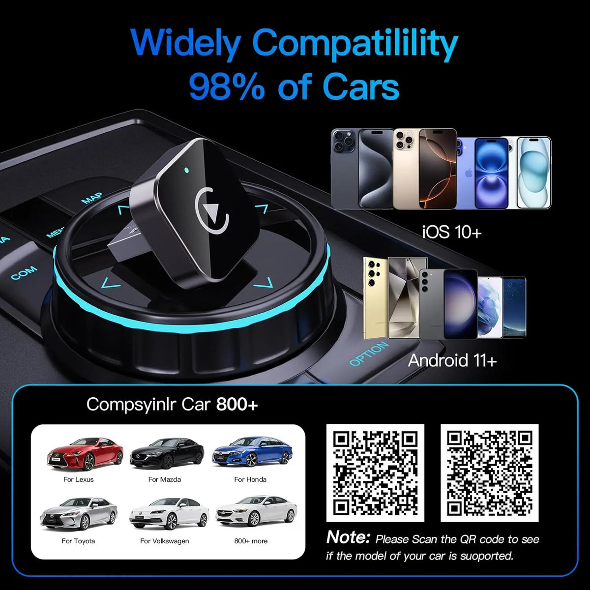 Adattatore Wireless CarPlay 2026 per iPhone e Android – Plug & Play
